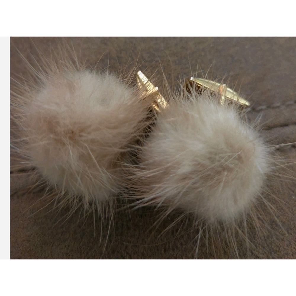 Vintage Fur Pom Pom Gold Tone Cufflinks PAT. 2074381 Novelty